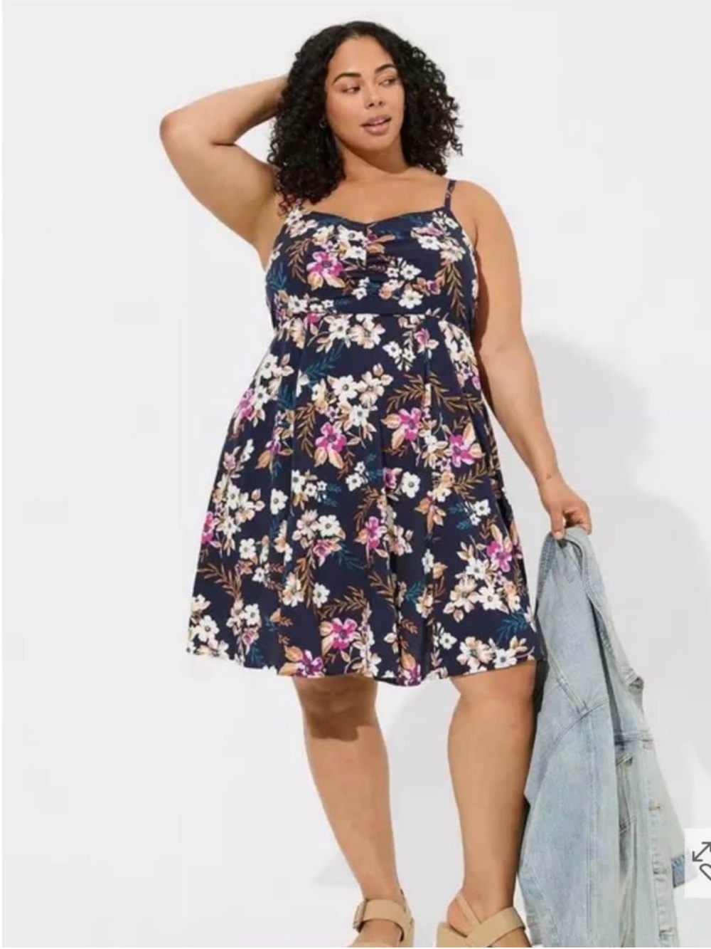 Torrid NWT Navy Floral Mini Dress with Pink & White Blooms - Picture 1 of 8